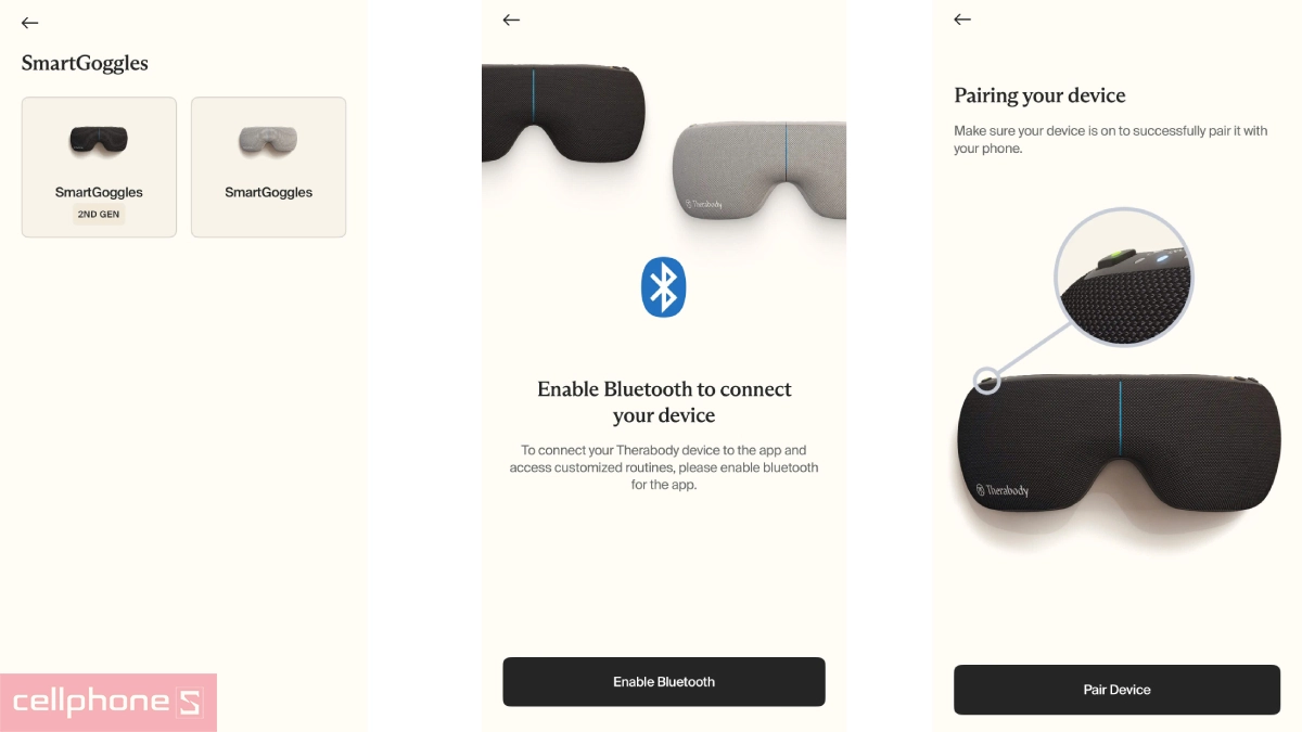 Kết nối App với máy massage mắt thông minh SmartGoggles 2.0 Therabody