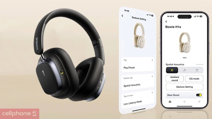 Kết nối, điều khiển trên tai nghe chụp tai Baseus Bowie H1s