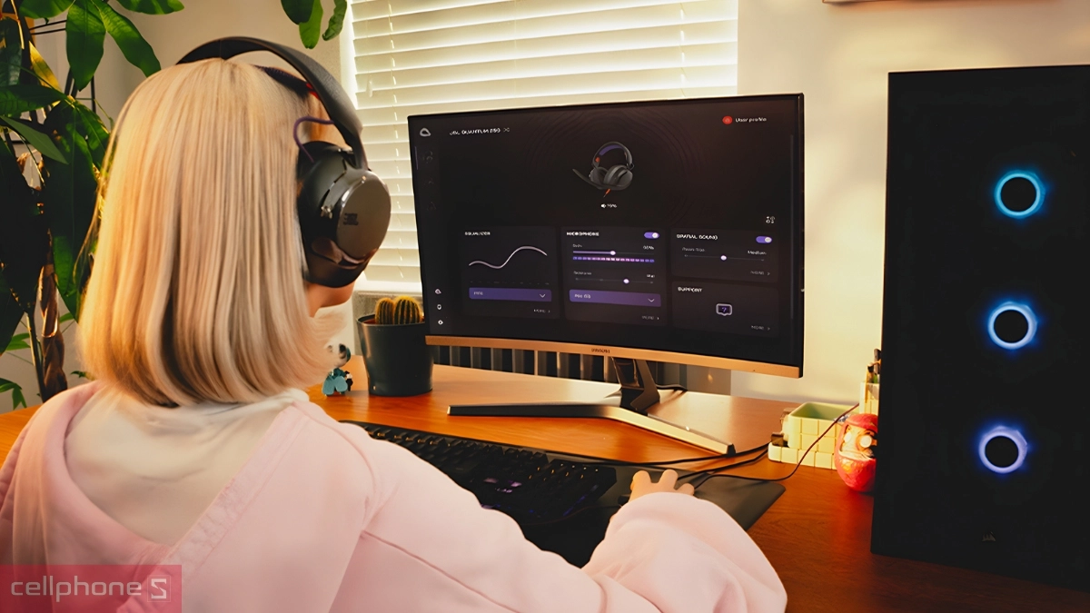 Kết nối cổng tai nghe chụp tai JBL Quantum 250