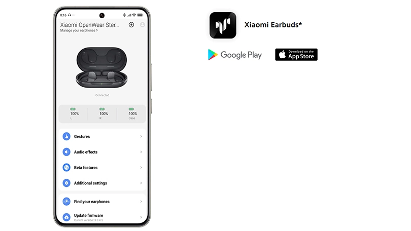 Điều khiển tai nghe Xiaomi Openwear Stereo trên app