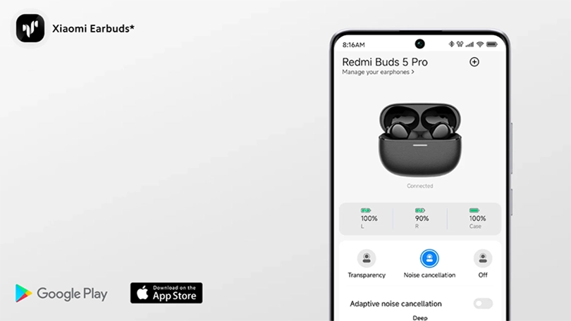 Điều khiển tai nghe Xiaomi Redmi Buds 5 Pro