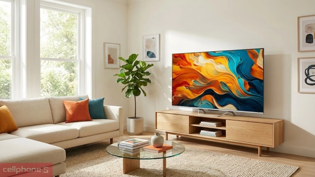 Tivi Aqua có thiết kế tràn viền Bezel-less siêu mỏng chỉ 0.3cm giúp dễ dàng hòa nhập vào nhiều phong cách kiến trúc hiện đại