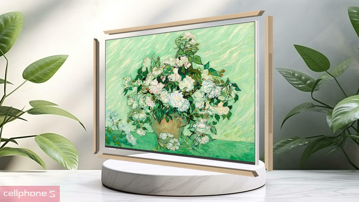 Ưu điểm hỗ trợ lắp đặt, tháo lắp nhanh chóng của khung tranh tivi Coocaa 65LN7000G vân gỗ sáng