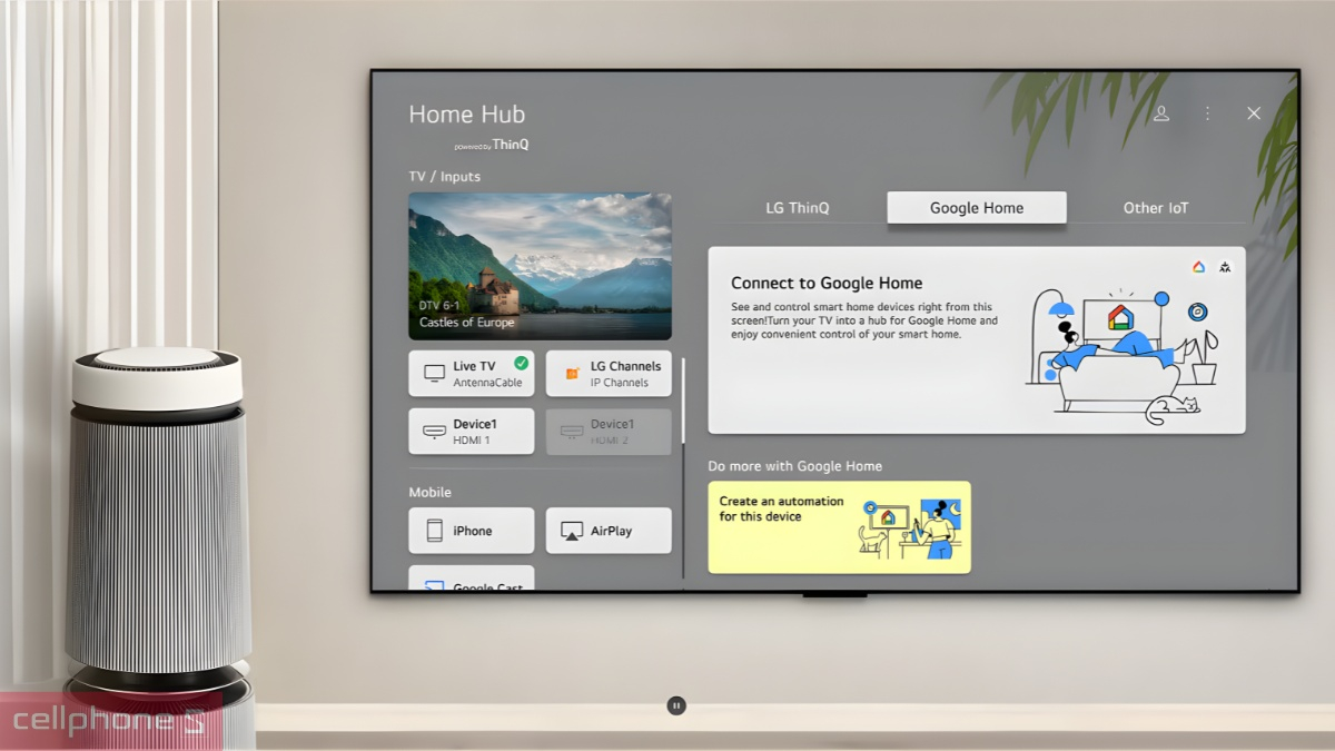 Giao diện Home Hub trên chiếc TV hiện đại này