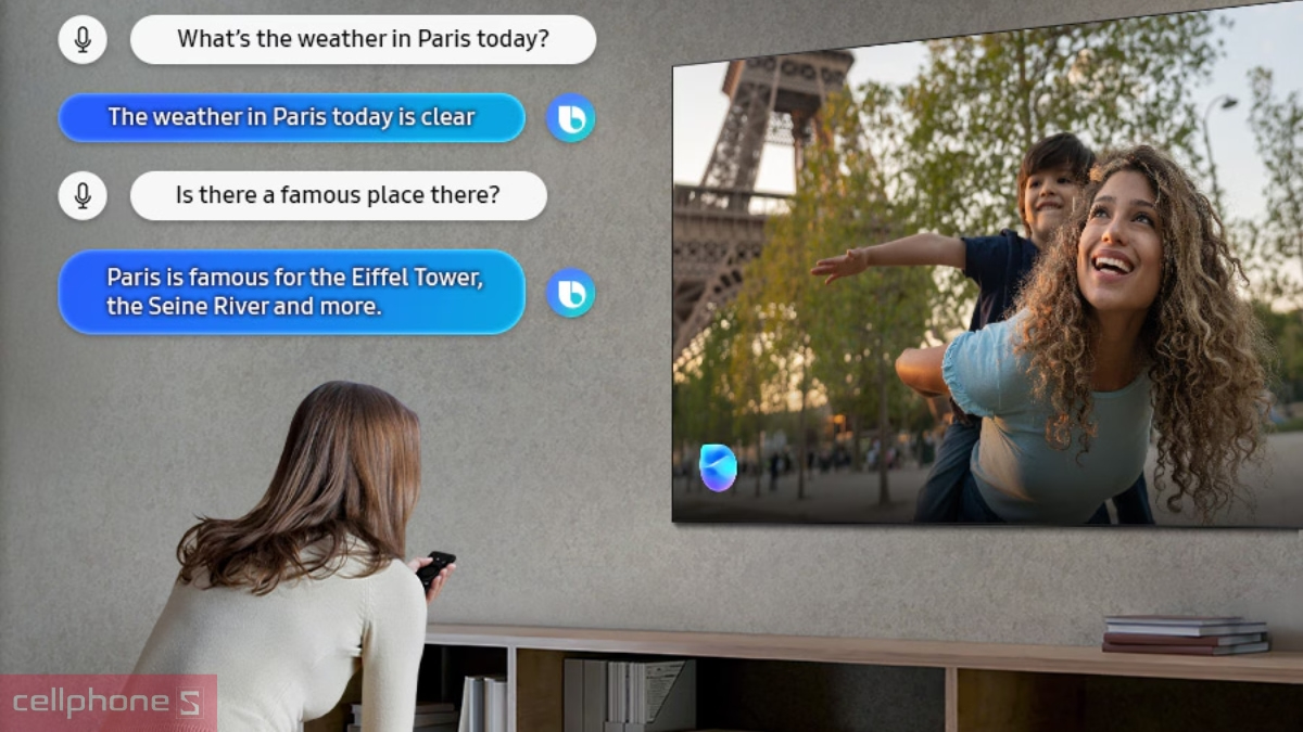 Điều khiển tiện lợi với Bixby trên Smart Tivi Samsung Mini LED 4K 65 inch 65M77H