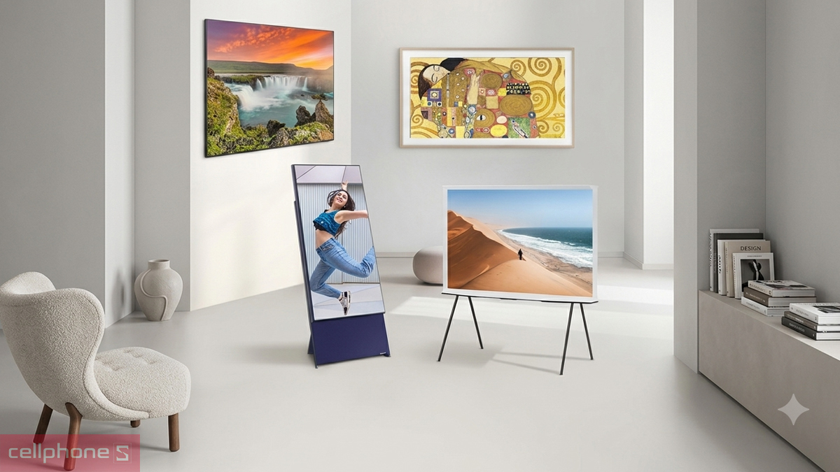 Thiết kế tivi Samsung với viền màn hình mỏng, hiện đại phù hợp nhiều không gian nội thất