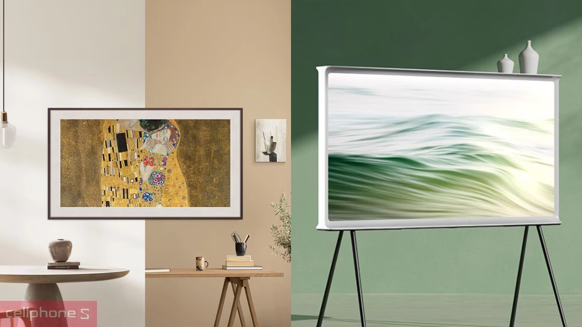 Dòng The Frame - The Serif  của Tivi Samsung nổi bật với thiết kế khung tranh sang trọng