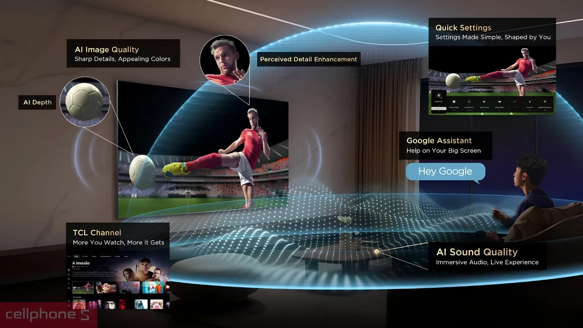Điều khiển Google Tivi TCL QLED 4K 75 inch 2026 75P7L