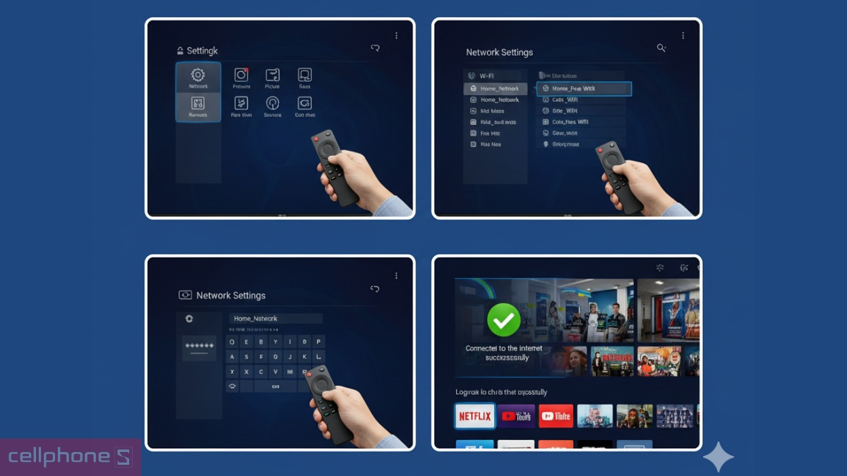 Hướng dẫn kết nối internet Tivi 55 inch