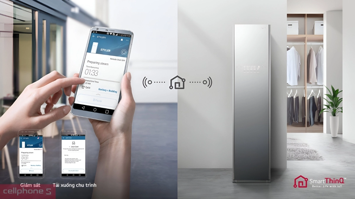 Tủ chăm sóc quần áo thông minh LG Styler 3 móc Inverter S3MFC kết nối app thông minh