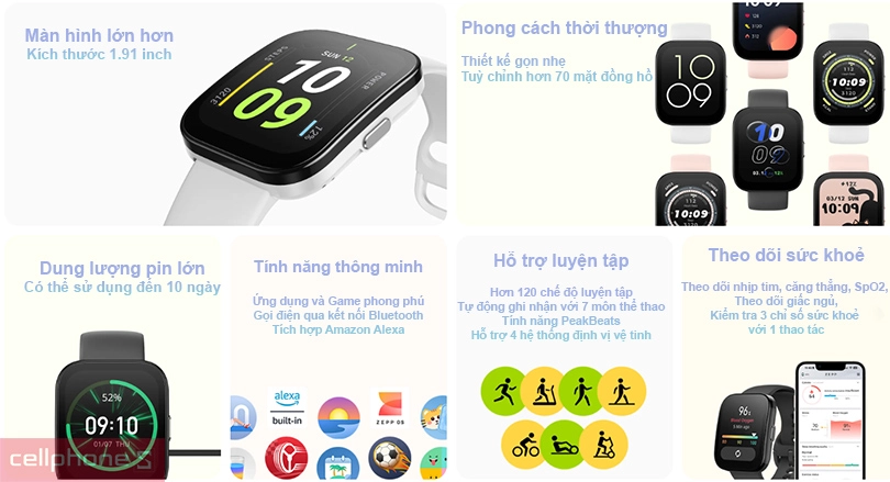 Đồng hồ thông minh Amazfit Bip 5 - Pin dùng 10 ngày, có định vị vệ tinh