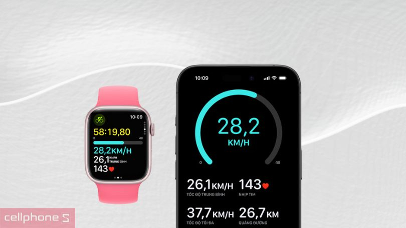 Tiện ích Apple Watch Series 9 45mm 4g viền nhôm dây cao su M/L
