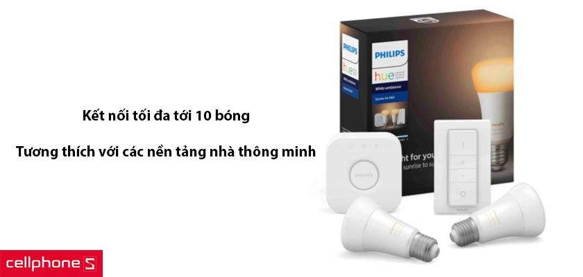 Bộ 2 bóng đèn Philips Hue Started Kit E27, Hue Bridge, Hue Dimmer 