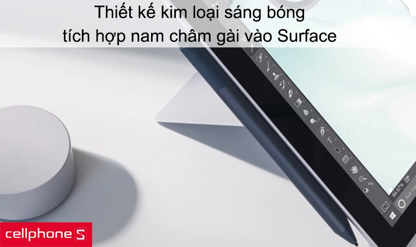 Thiết kế kim loại sáng bóng, tích hợp nam châm gài vào Surface