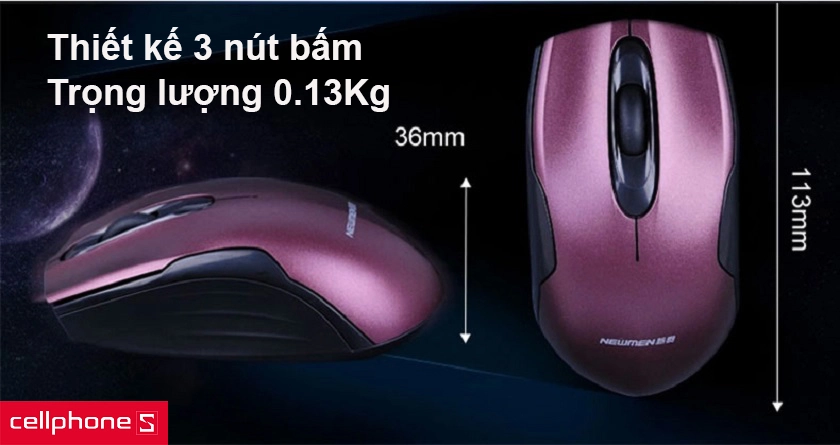 Thiết kế 3 nút điều khiển, trọng lượng chỉ 0,13Kg