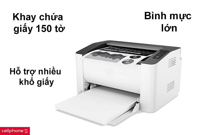 bình mực lớn khay chứa giấy nhiều, hỗ trợ nhiều khổ giấy