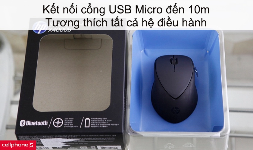Kết nối không dây qua cổng USB Micro đến 10m, tương thích tất cả hệ điều hành