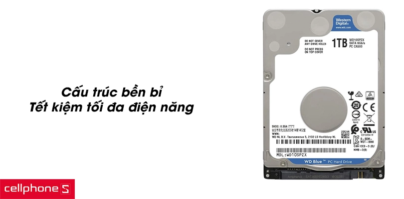 Ổ cứng laptop HDD WD 1TB Blue 2.5 inch 5400RPM (WD10SPZX) dung lượng lớn, tốc độ siêu nhanh