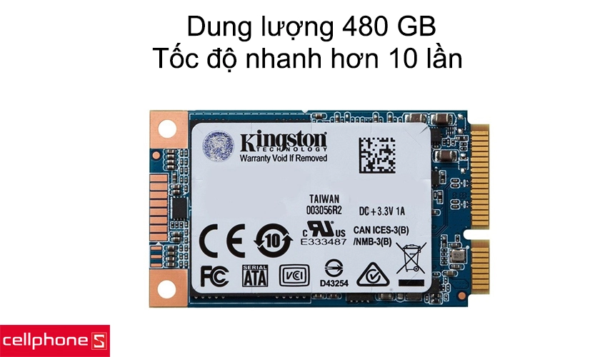 Dung lượng 480 GB, tốc độ nhanh hơn 10 lần so với ổ cứng truyền thống