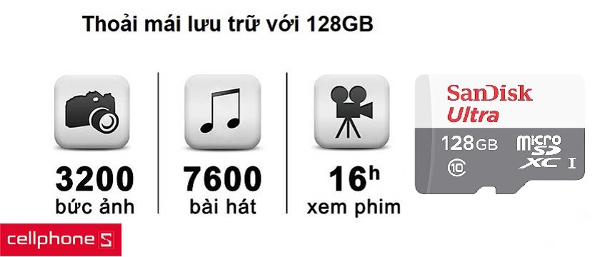 Thoải mái lưu trữ dữ liệu với thẻ nhớ Micro SD 128GB Sandisk C10 