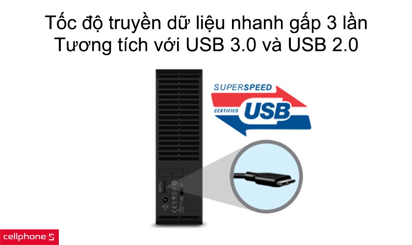 Tốc độ truyền dữ liệu nhanh gấp 3 lần, tương tích với USB 3.0 và USB 2.0