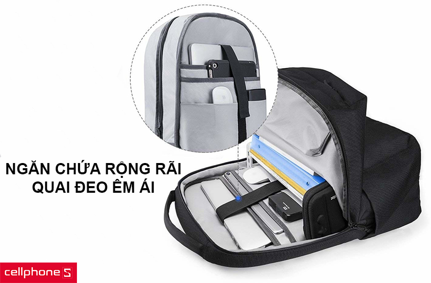 Ngăn chứa rộng rãi và quai đeo êm ái