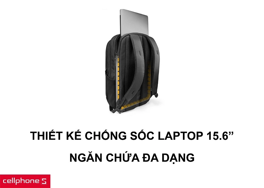 Thiết kế chống sốc cho laptop 15.6 inches cùng nhiều ngăn chứa nhỏ lẻ linh hoạt