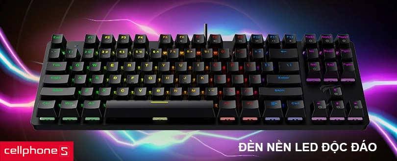 Bàn phím cơ có dây Havit KB869l – Thiết kế nhỏ gọn, đèn LED màu rực rỡ
