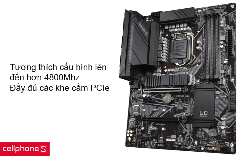 Tương thích với cấu hình RAM lên đến hơn 4800MHz, đầy đủ các khe cắm PCIe