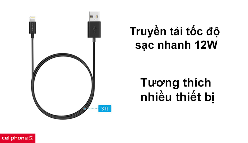 Truyền tải tốc độ sạc nhanh lên đến 12W, tương thích nhiều thiết bị