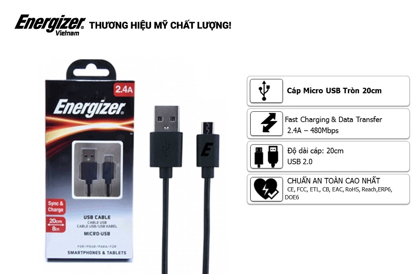 Công suất sạc 2.4A, tương thích nhiều củ sạc