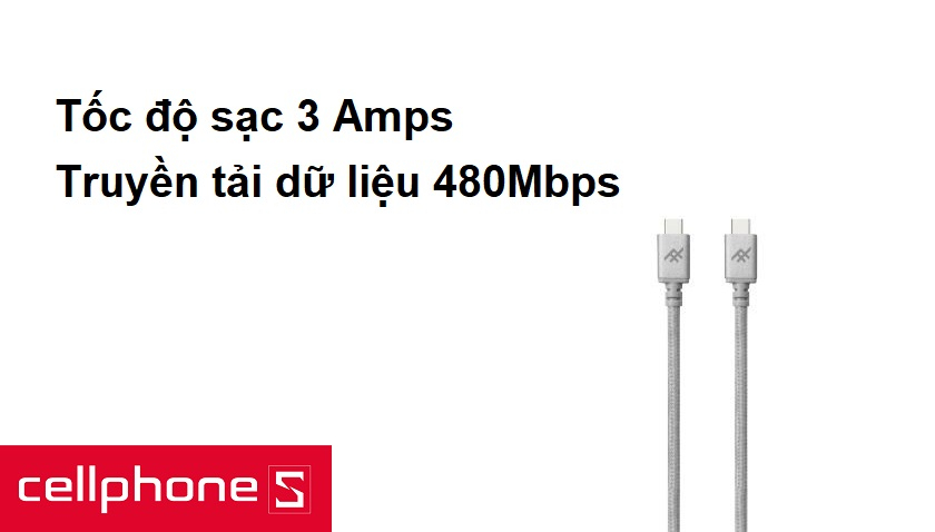 Tốc độ sạc 3 Amps, truyền tải dữ liệu 480Mbps