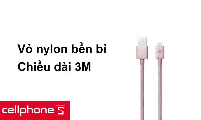 Vỏ nylon bền bỉ, chiều dài 3M