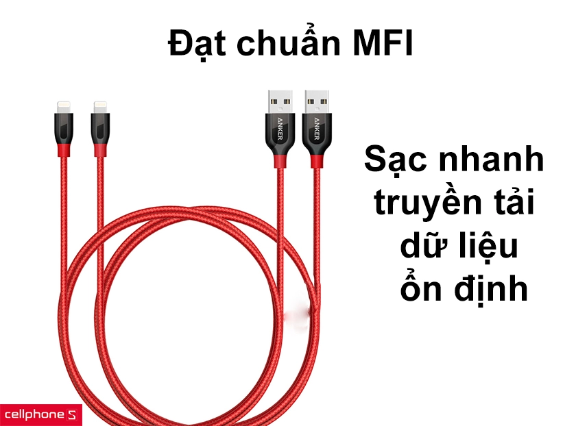 Sạc nhanh tốc độ cao, truyền tải dữ liệu ổn định đạt chuẩn MFI của APPLE