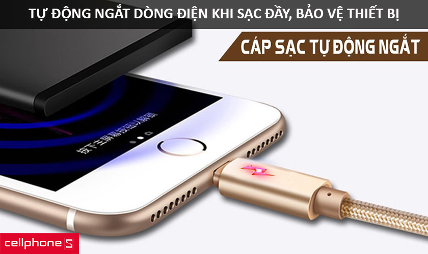 Đầu cáp đúc nguyên khối, tự ngắt và LED đổi màu báo sạc đầy