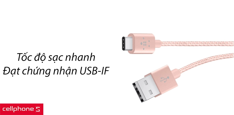 Cáp Type C Belkin MIXIT F2CU060bt04-C00 1.2m vỏ dù Metallic