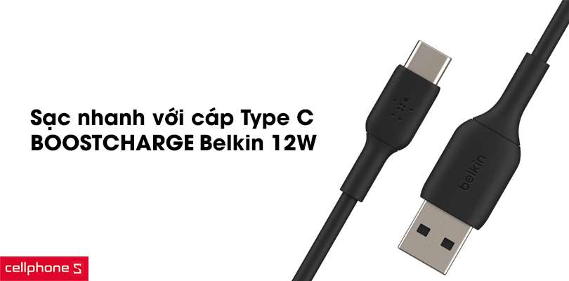 Cáp Type C Belkin CAB001BT2MBK 12W 2m vỏ nhựa