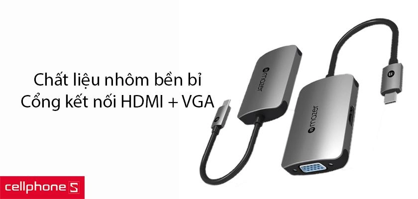 Chất liệu nhôm bền bỉ, 2 cổng kết nối chuẩn chất lượng