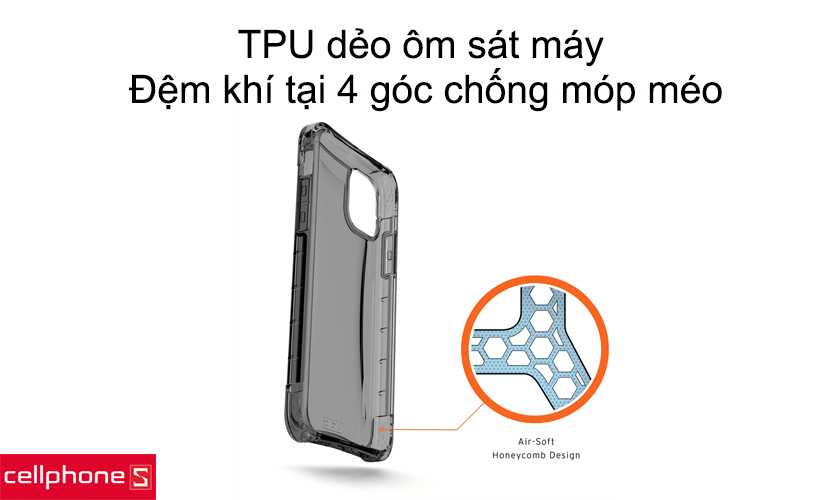 TPU dẻo ôm sát máy, đệm khí tại 4 góc chống móp méo