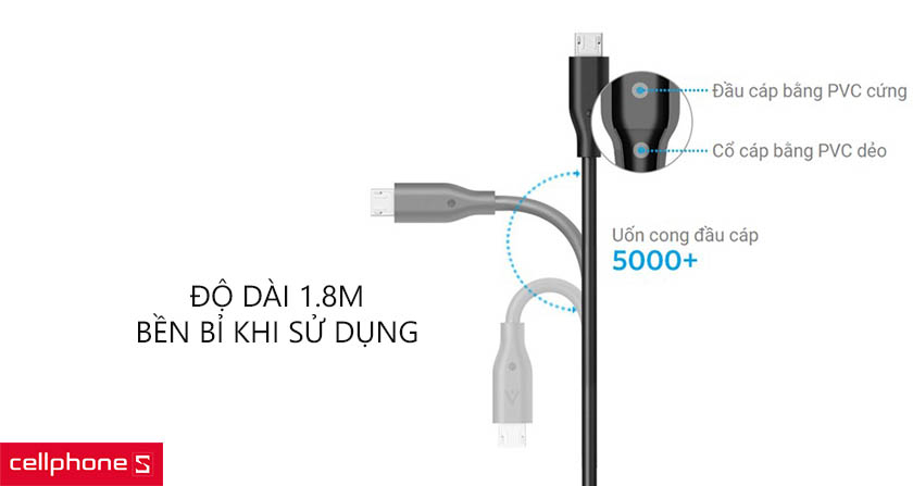 Độ dài 1.8m, bền bỉ khi sử dụng