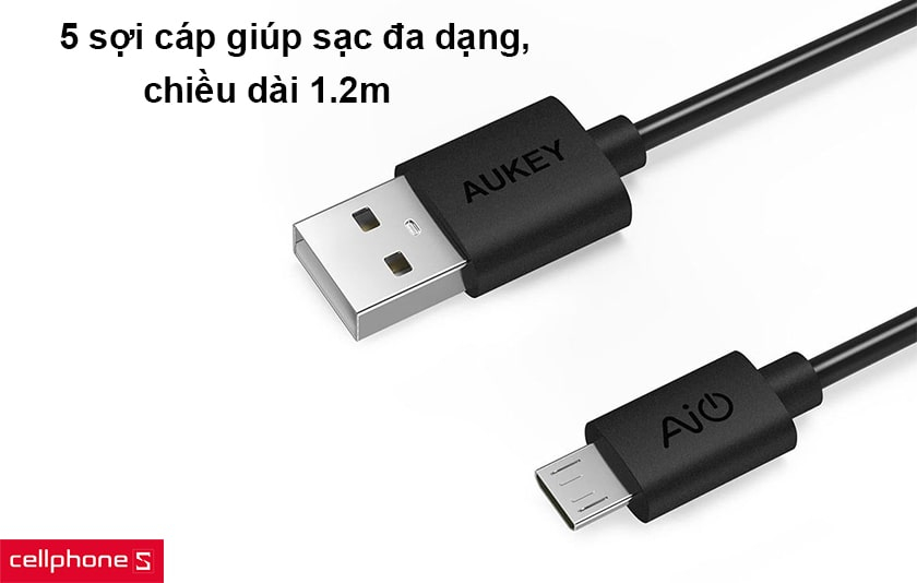 5 sợi cáp giúp sạc đa dạng, chiều dài 1.2m