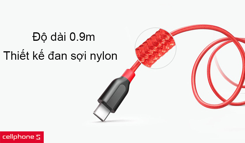 Độ dài 0.9m, thiết kế đan sợi nylon thẩm mĩ cùng khả năng bảo vệ tốt