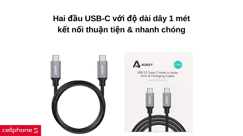 Thiết kế hai đầu USB-C với độ dài dây 1 mét gọn gàng trên bàn làm việc