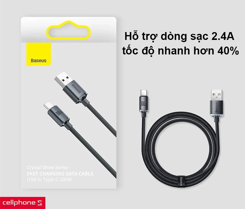 Cáp Baseus Crystal Shine USB-A to Lightning dài 1.2m