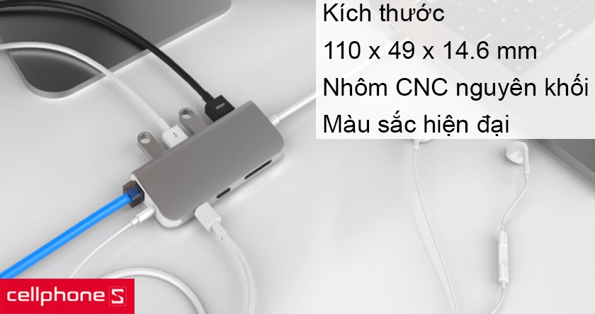 Thiết kế nhôm nguyên khối mỏng, gọn nhẹ thuận tiện mang theo di chuyển và sử dụng