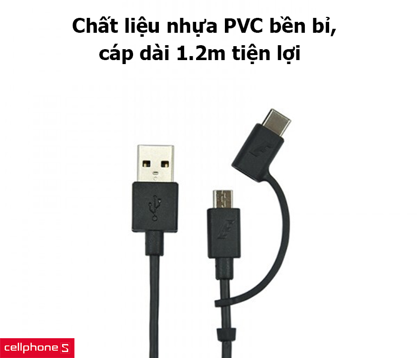 Chất liệu nhựa PVC bền bỉ, cáp dài 1.2m tiện lợi