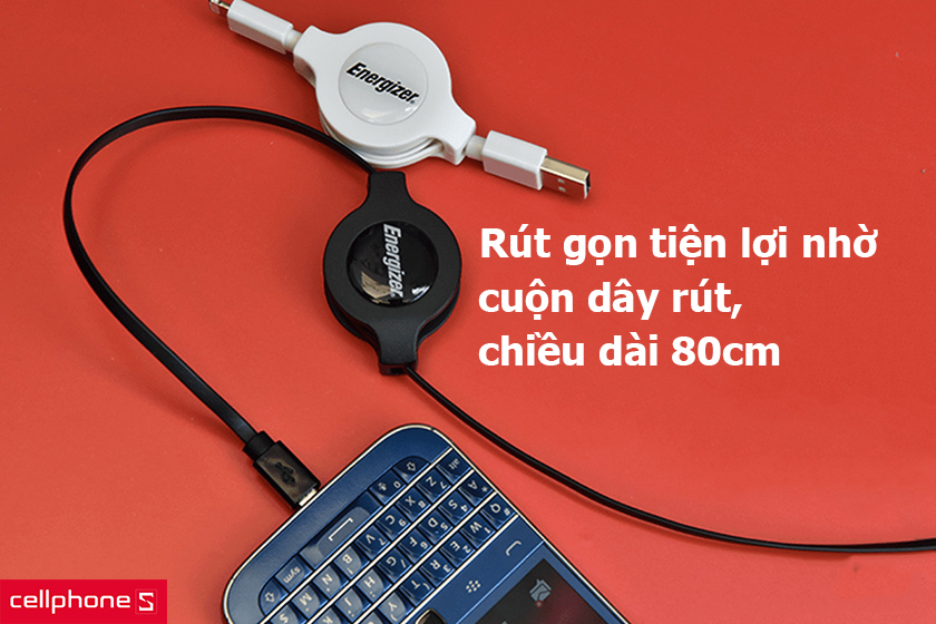 khả năng rút gọn nhờ cuộn dây rút, cáp dài 80cm