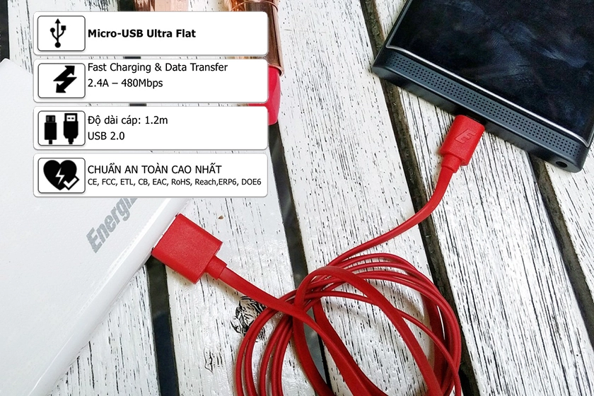 Công suất sạc 2.4A, truyền tải dữ liệu lên đến 480Mbps