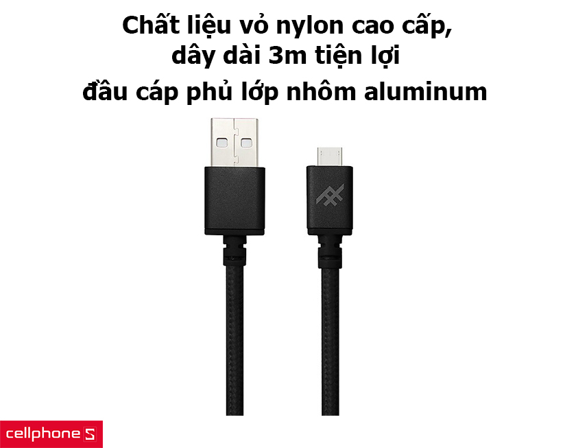 Chất liệu vỏ nylon cao cấp, dây dài 3m tiện lợi