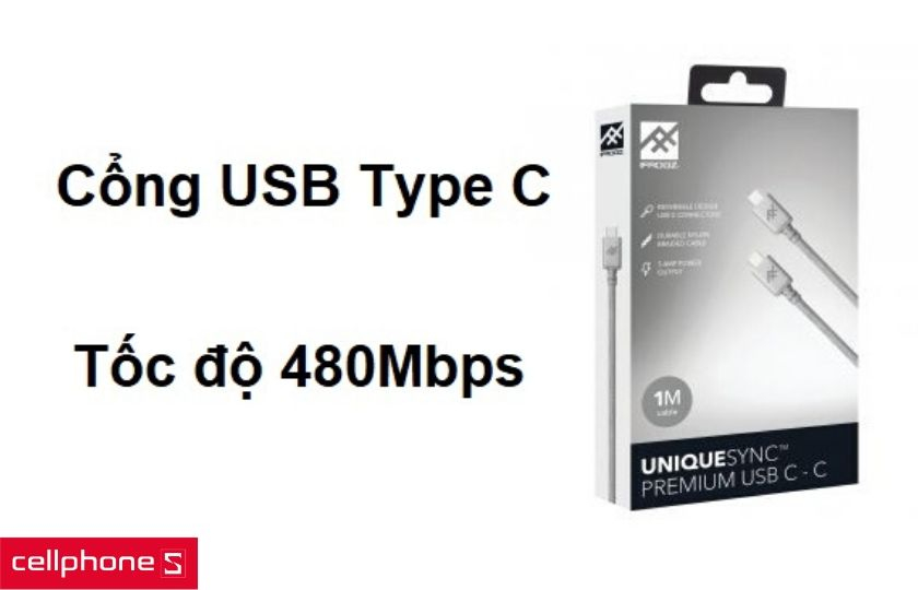 Cổng USB Type C hiện đại cùng tốc độ truyền dữ liệu lên đến 480Mbps